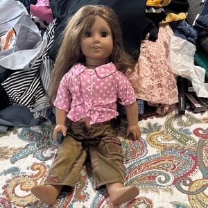 American Girl Doll with Pink Polka Dot Top and Brown Pants
